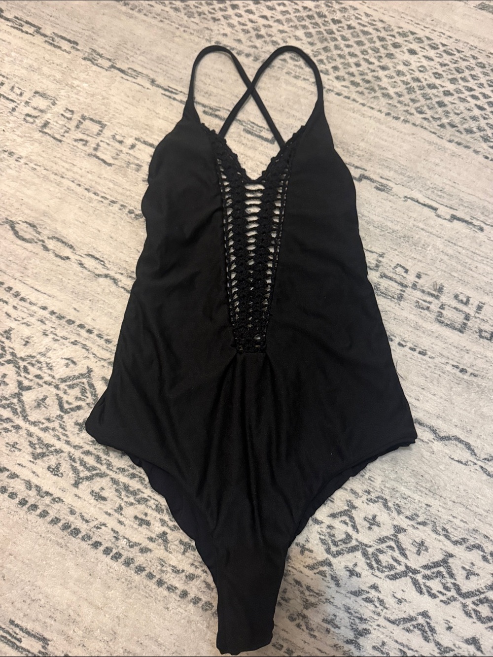 Billabong Black One-Piece Swimsuit with Crochet Plunge